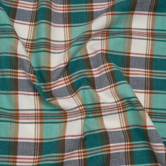 Brushed Cotton Shirting – Aqua Blue, Tan and Red Plaid – Deadstock Brushed Cotton Shirting – Aqua Blue, Tan and Red Plaid – Deadstock