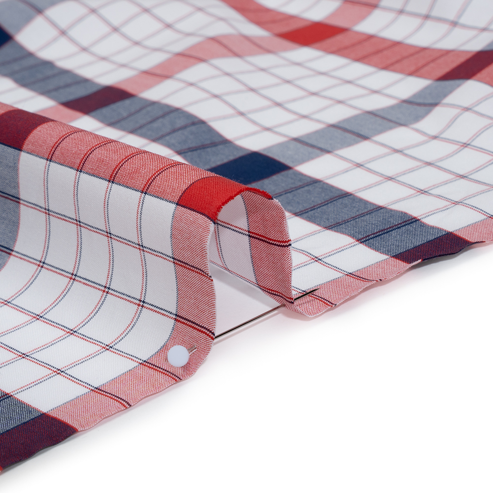 Cotton Shirting - Red, Blue and White Checked Plaid - Deadstock