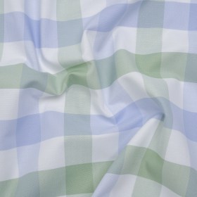 Cotton Oxford Shirting – Light Blue, Sage Green and White Big Tattersall Checks – Deadstock Cotton Oxford Shirting – Light Blue, Sage Green and White Big Tattersall Checks – Deadstock