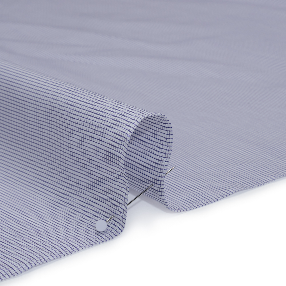 Cotton Shirting - Blue and White Tiny Windowpane Checks - Designer Deadstock