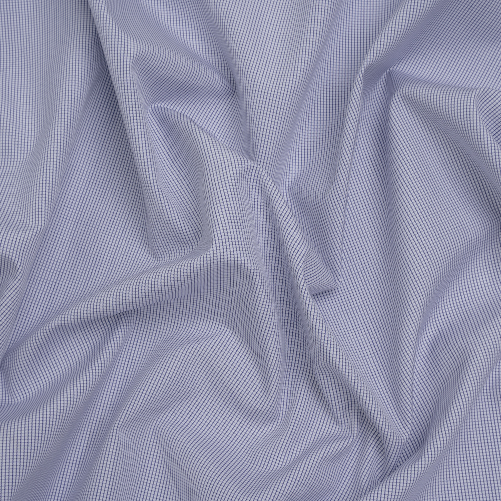 Cotton Shirting – Blue and White Tiny Windowpane Checks – Designer Deadstock Cotton Shirting – Blue and White Tiny Windowpane Checks – Designer Deadstock