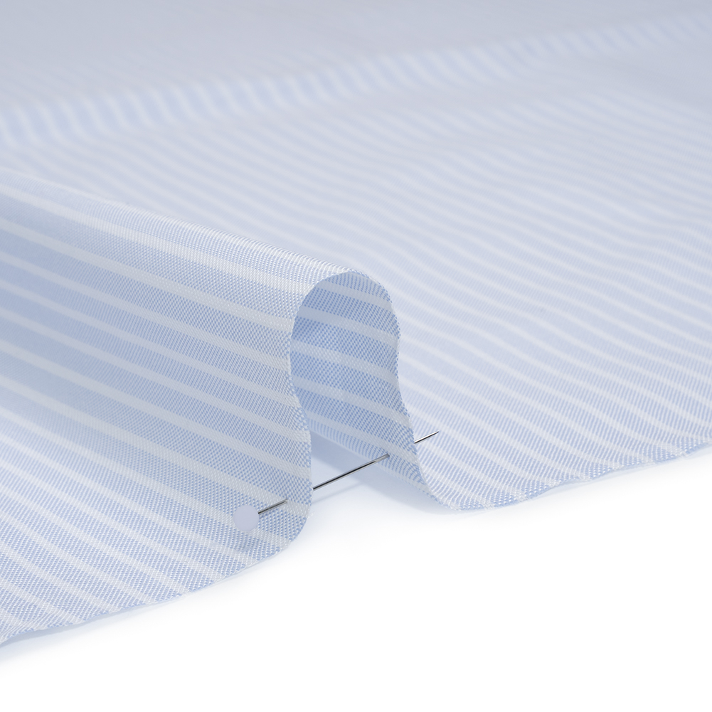 Cotton Oxford Shirting - Baby Blue and White Stripes - Deadstock