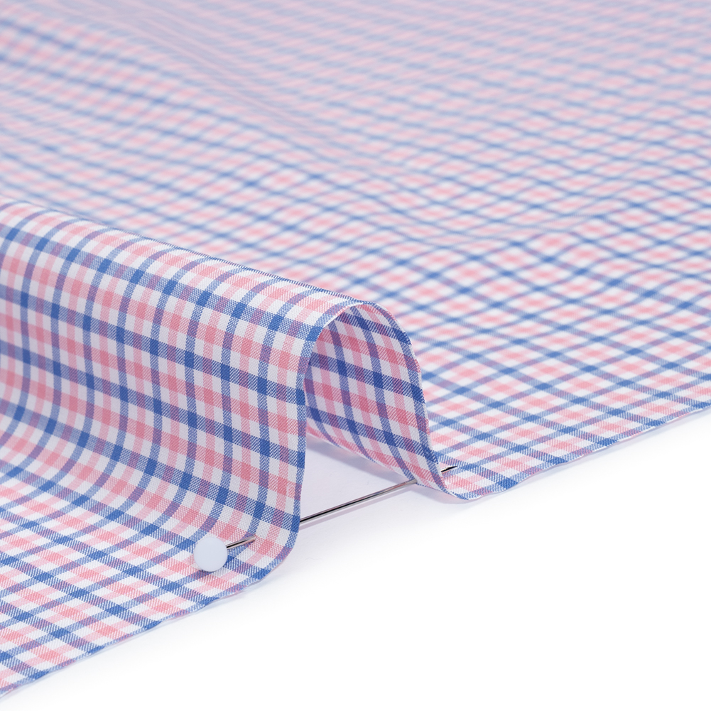Cotton Shirting - Blue and Pink Tattersall Checks - Designer Deadstock