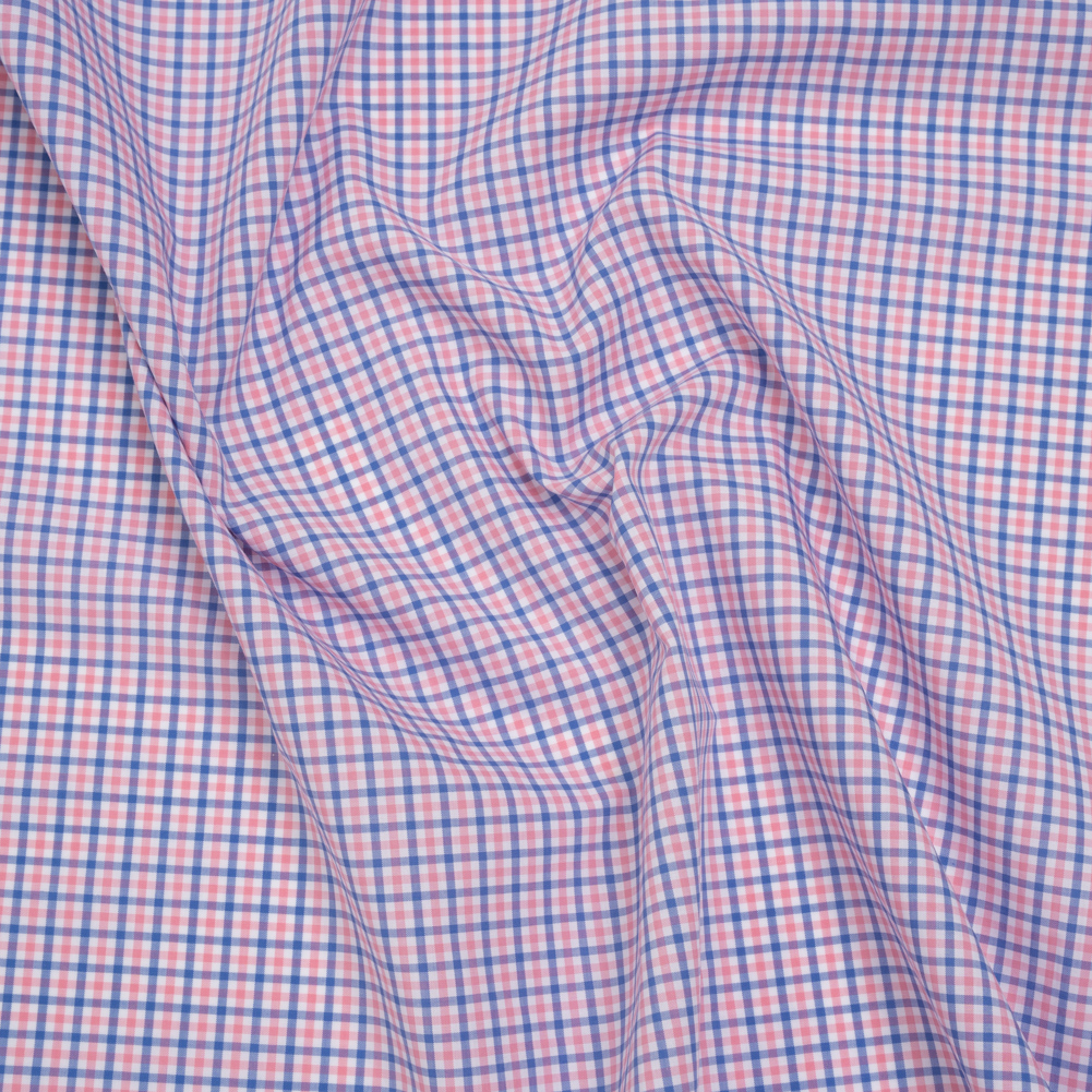 Cotton Shirting – Blue and Pink Tattersall Checks – Designer Deadstock Cotton Shirting – Blue and Pink Tattersall Checks – Designer Deadstock