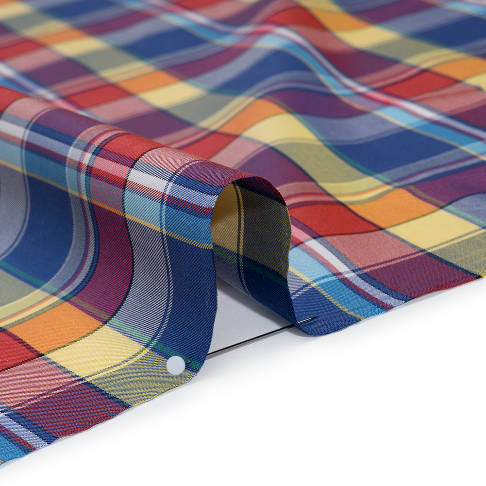 Cotton Twill Shirting - Red, Blue and Butter Yellow Plaid - Deadstock