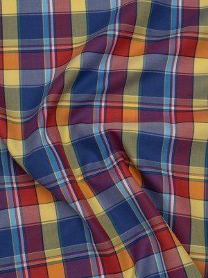 Cotton Twill Shirting – Red, Blue and Butter Yellow Plaid – Deadstock Cotton Twill Shirting – Red, Blue and Butter Yellow Plaid – Deadstock