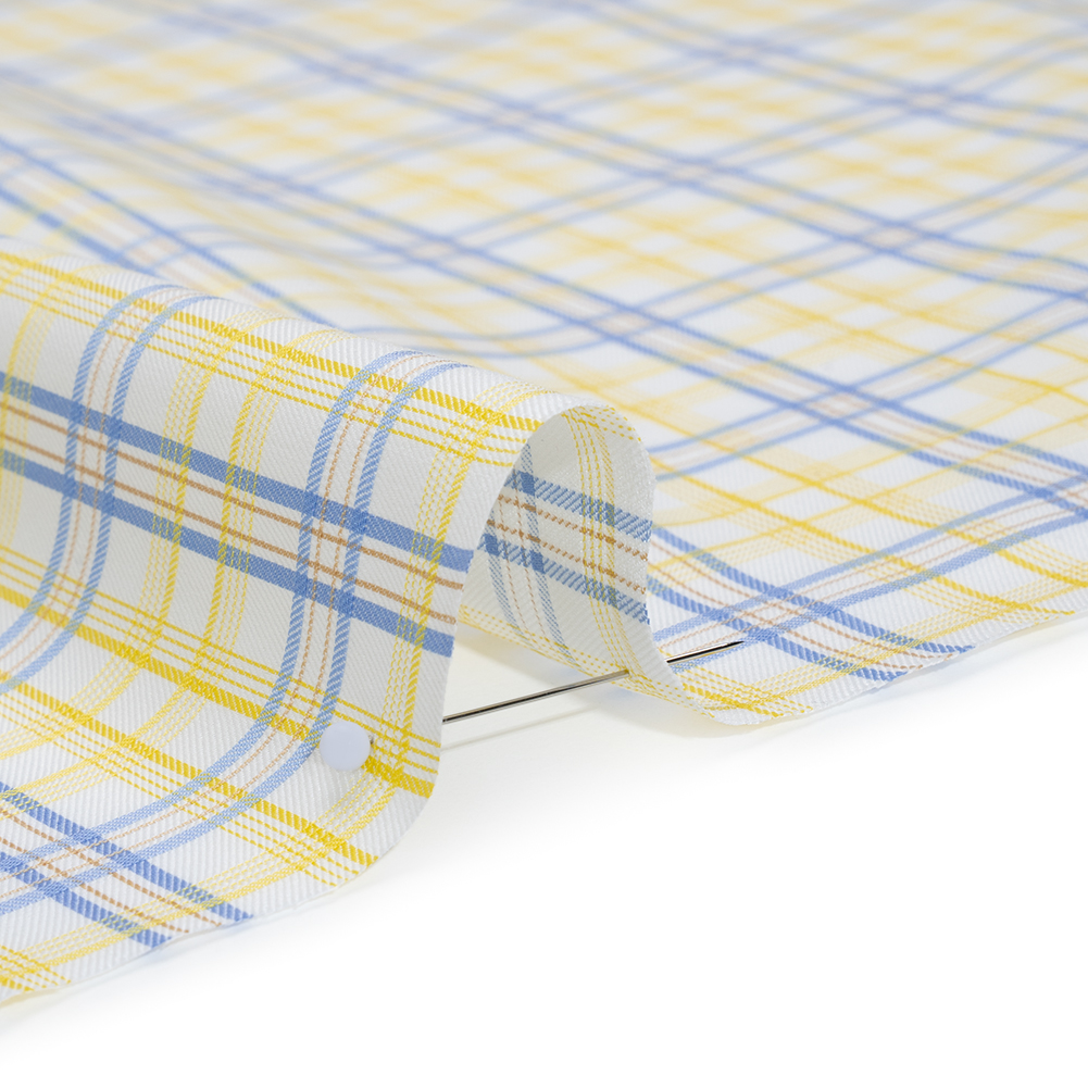 Cotton Twill Shirting - Sky Blue, Sunshine Yellow and White Plaid - Deadstock