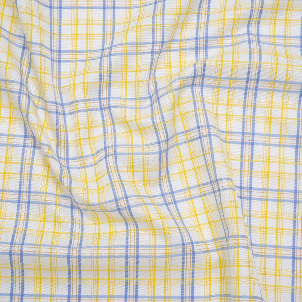 Cotton Twill Shirting – Sky Blue, Sunshine Yellow and White Plaid – Deadstock Cotton Twill Shirting – Sky Blue, Sunshine Yellow and White Plaid – Deadstock