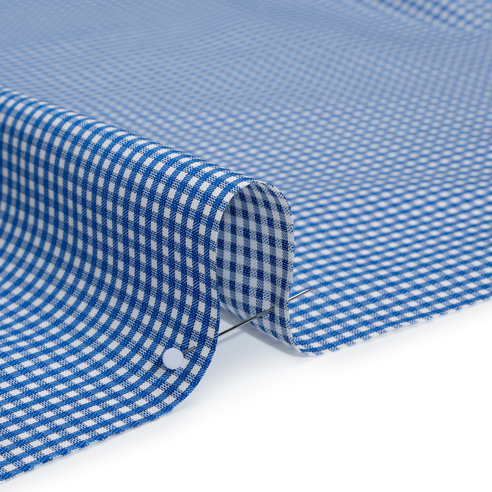 Cotton Twill Shirting - Cobalt Blue and White Checks - Deadstock