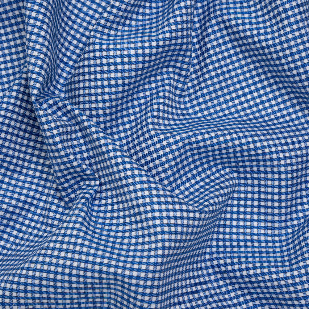 Cotton Twill Shirting – Cobalt Blue and White Checks – Deadstock Cotton Twill Shirting – Cobalt Blue and White Checks – Deadstock