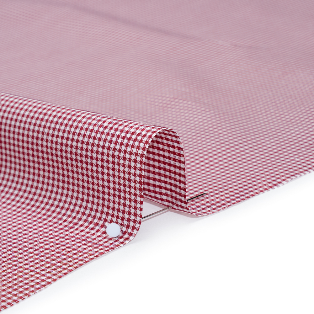 Cotton Twill Shirting - Red and White Tiny Checks - Deadstock