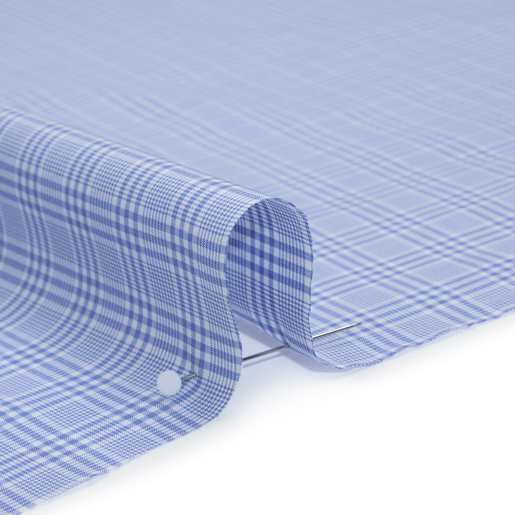 Cotton Shirting - Light Blue and White Checked Plaid - Designer Deadstock