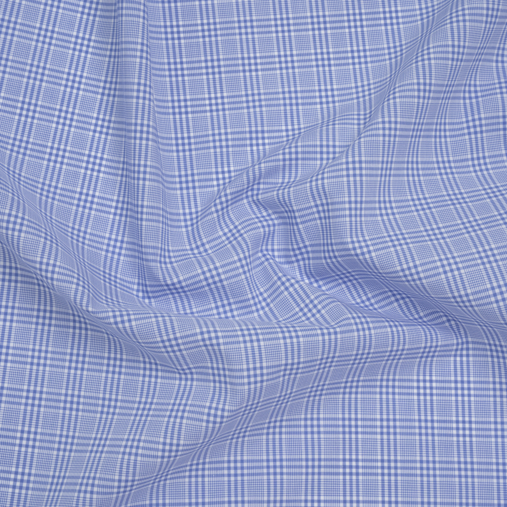 Cotton Shirting – Light Blue and White Checked Plaid – Designer Deadstock Cotton Shirting – Light Blue and White Checked Plaid – Designer Deadstock
