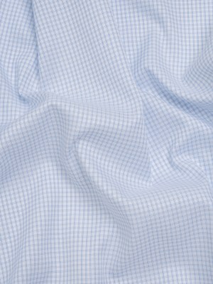 Cotton Twill Shirting – Pale Blue and White Checks – Deadstock Cotton Twill Shirting – Pale Blue and White Checks – Deadstock