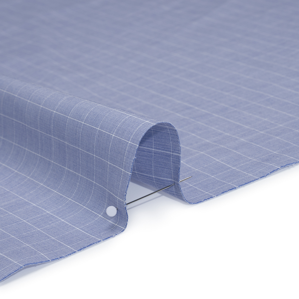 Cotton Shirting - Blue and White Subtle Windowpane Checks - Deadstock