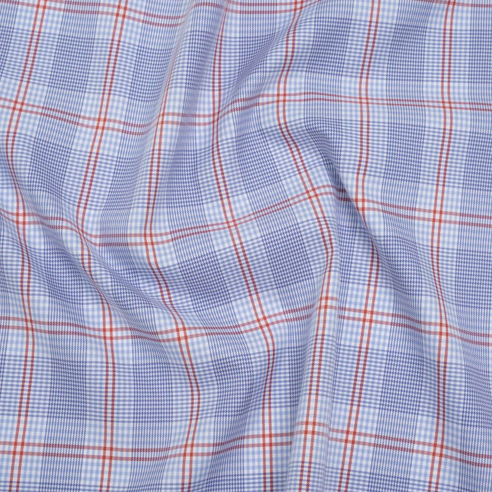 Soft Cotton Twill Shirting – Blue, Red and White Plaid – Deadstock Soft Cotton Twill Shirting – Blue, Red and White Plaid – Deadstock