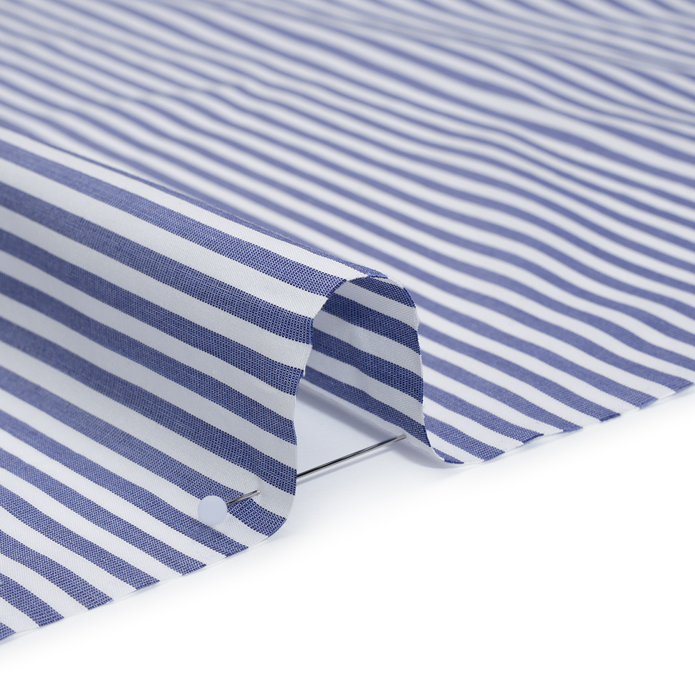 Cotton Shirting - Dark Blue and White Candy Stripes - Designer Deadstock
