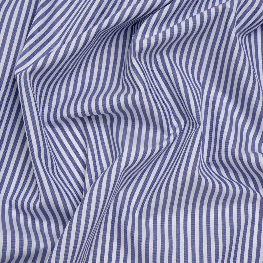 Cotton Shirting – Dark Blue and White Candy Stripes – Designer Deadstock Cotton Shirting – Dark Blue and White Candy Stripes – Designer Deadstock