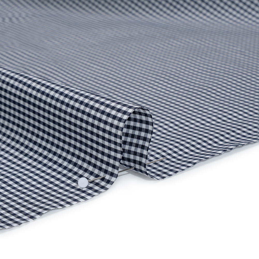 Cotton Gingham Shirting - Navy and White Tiny Checks - Deadstock
