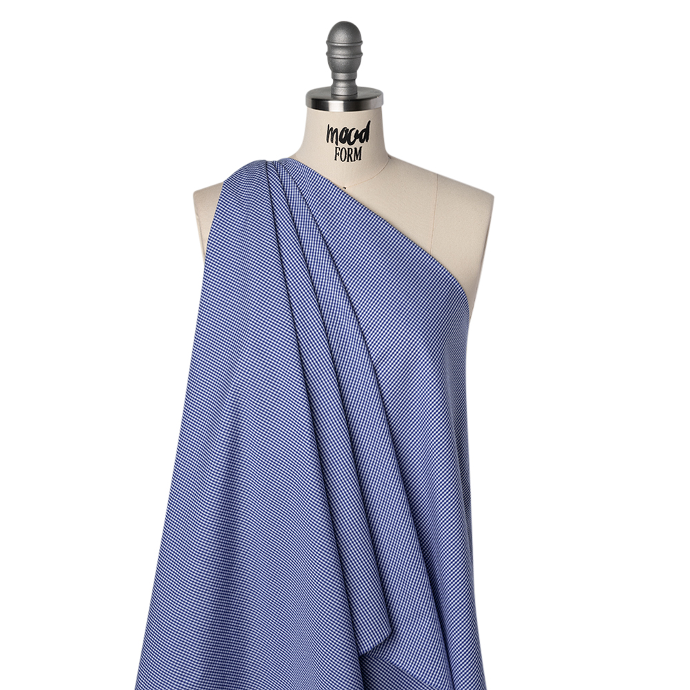 Cotton Gingham Shirting - Cobalt Blue and White Tiny Checks - Deadstock