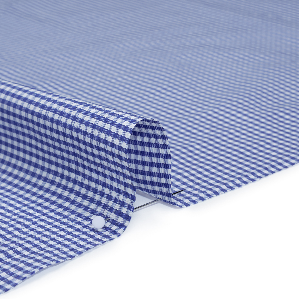 Cotton Gingham Shirting - Cobalt Blue and White Tiny Checks - Deadstock