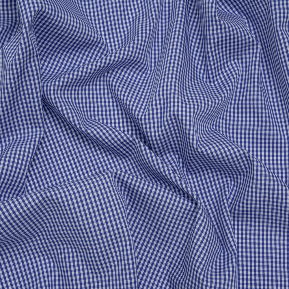 Cotton Gingham Shirting – Cobalt Blue and White Tiny Checks – Deadstock Cotton Gingham Shirting – Cobalt Blue and White Tiny Checks – Deadstock