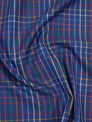 Cotton Twill Shirting – Blue and Rainbow Windowpane Checks – Deadstock Cotton Twill Shirting – Blue and Rainbow Windowpane Checks – Deadstock