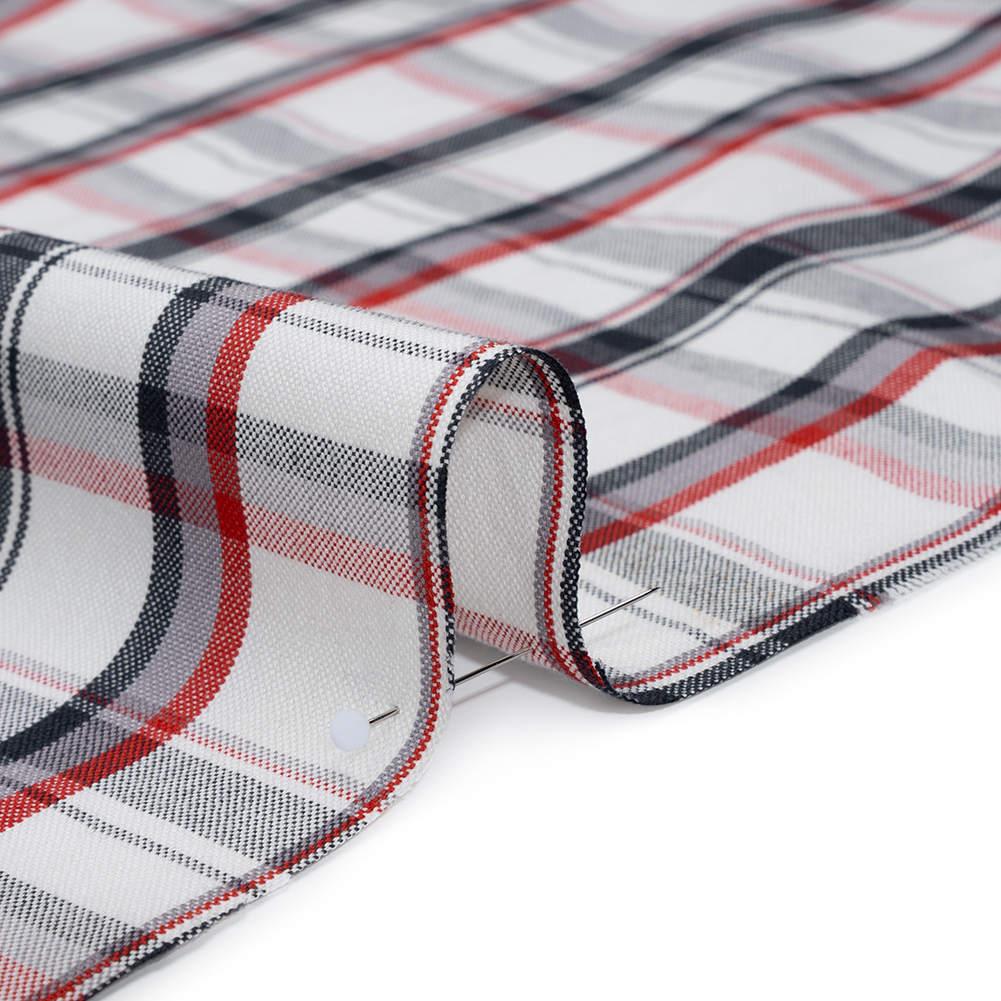 Cotton Woven - Midnight Blue, Red and White Plaid - Deadstock