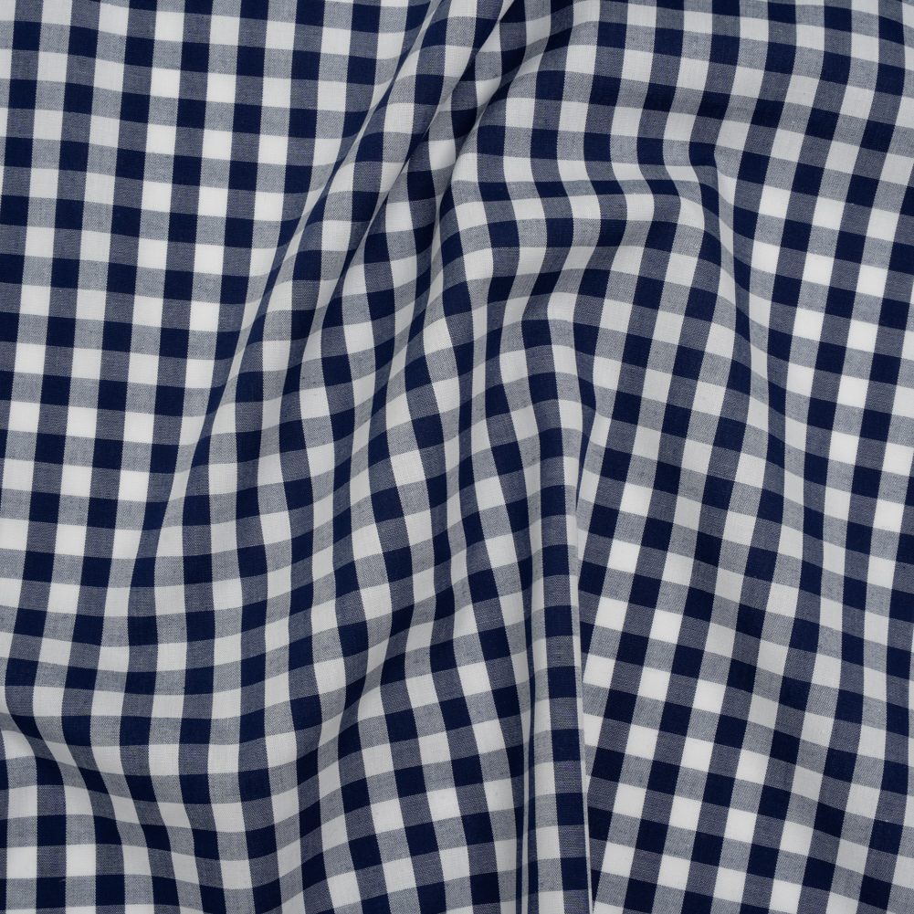 Cotton Gingham Shirting – Dark Teal Blue and White Checks – Deadstock Cotton Gingham Shirting – Dark Teal Blue and White Checks – Deadstock