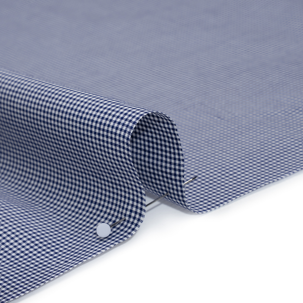 Cotton Gingham Shirting - Navy and White Tiny Checks - Designer Deadstock