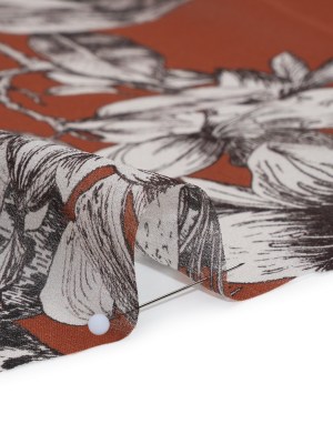Silk Chiffon Print Made in Italy – Terracotta Brown, Black and Light Gray Flowers and Jungle Cats – Deadstock Silk Chiffon Print Made in Italy – Terracotta Brown, Black and Light Gray Flowers and Jungle Cats – Deadstock
