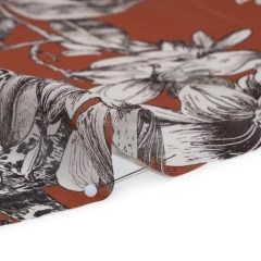 Silk Chiffon Print Made in Italy – Terracotta Brown, Black and Light Gray Flowers and Jungle Cats – Deadstock Silk Chiffon Print Made in Italy – Terracotta Brown, Black and Light Gray Flowers and Jungle Cats – Deadstock
