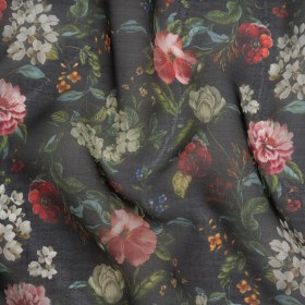 Silk Organza Print Made in Italy – Black, Red and Green Florals – Deadstock Silk Organza Print Made in Italy – Black, Red and Green Florals – Deadstock