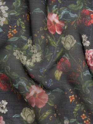 Silk Organza Print Made in Italy – Black, Red and Green Florals – Deadstock Silk Organza Print Made in Italy – Black, Red and Green Florals – Deadstock