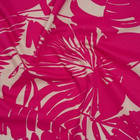 Stretch Cotton Faille Print by Trina Turk – Hot Pink and Light Gray Palm Leaves – Designer Deadstock Stretch Cotton Faille Print by Trina Turk – Hot Pink and Light Gray Palm Leaves – Designer Deadstock
