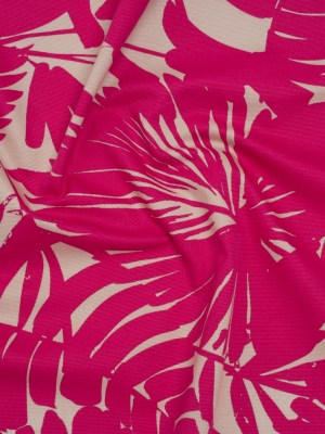Stretch Cotton Faille Print by Trina Turk – Hot Pink and Light Gray Palm Leaves – Designer Deadstock Stretch Cotton Faille Print by Trina Turk – Hot Pink and Light Gray Palm Leaves – Designer Deadstock