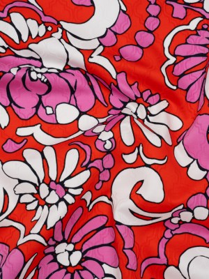 Stretch Cotton Jacquard Print by Trina Turk – Hot Pink, Red and White Florals on Ogees – Designer Deadstock Stretch Cotton Jacquard Print by Trina Turk – Hot Pink, Red and White Florals on Ogees – Designer Deadstock