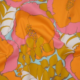 Stretch Cotton Broken Twill Print by Trina Turk – Pink, Orange and Sky Blue Floral – Designer Deadstock Stretch Cotton Broken Twill Print by Trina Turk – Pink, Orange and Sky Blue Floral – Designer Deadstock
