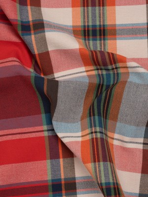 Super Stretchy Cotton Twill by Trina Turk – Red, Blue and Orange Plaid – Designer Deadstock Super Stretchy Cotton Twill by Trina Turk – Red, Blue and Orange Plaid – Designer Deadstock