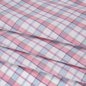 Lightweight Linen Woven – White, Baby Pink and Baby Blue Plaid Lightweight Linen Woven – White, Baby Pink and Baby Blue Plaid