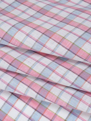 Lightweight Linen Woven – White, Baby Pink and Baby Blue Plaid Lightweight Linen Woven – White, Baby Pink and Baby Blue Plaid
