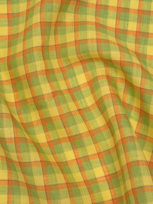 Lightweight Linen Woven – Bright Yellow, Orange and Lime Green Plaid Lightweight Linen Woven – Bright Yellow, Orange and Lime Green Plaid