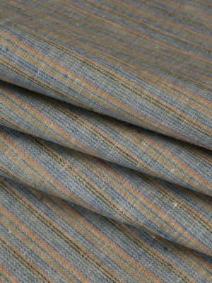 Medium Weight Linen Woven – Blue, Orange and Olive Stripes Medium Weight Linen Woven – Blue, Orange and Olive Stripes