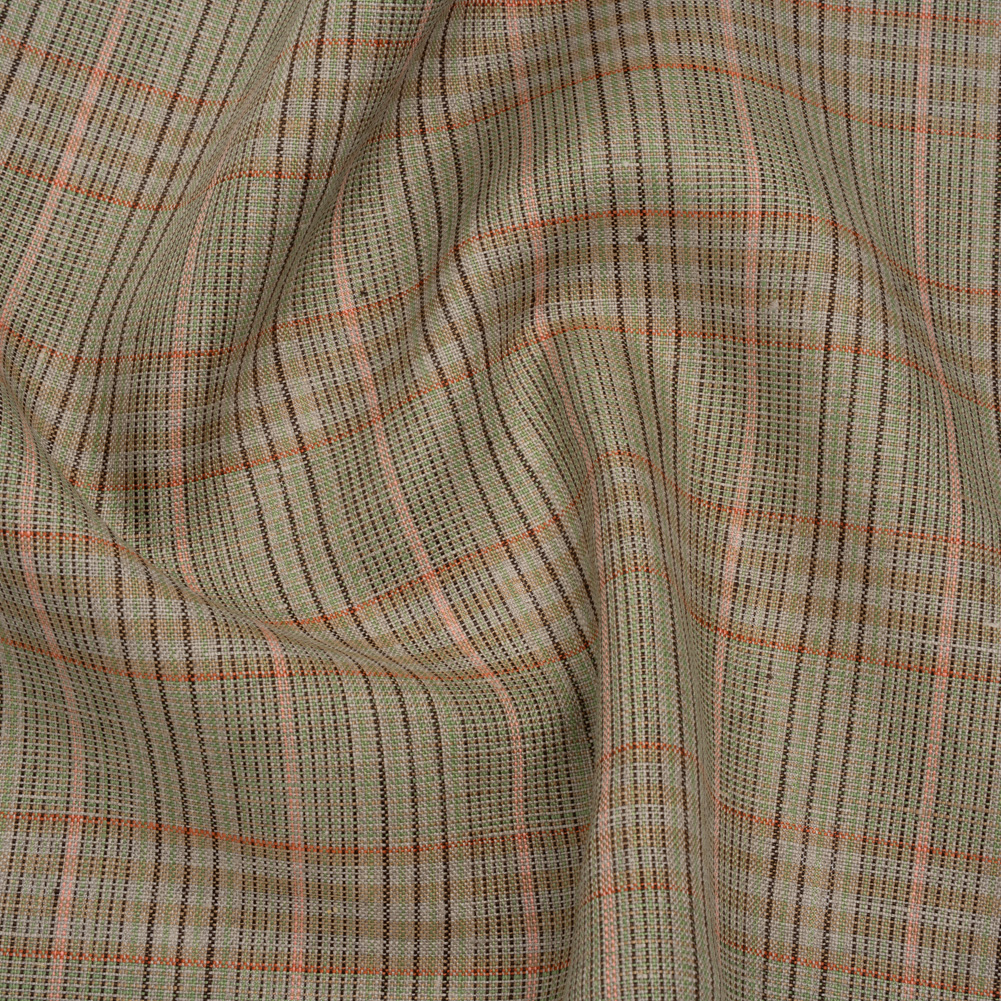 Medium Weight Linen Woven – Brown, Pink and Lime Green Plaid Medium Weight Linen Woven – Brown, Pink and Lime Green Plaid