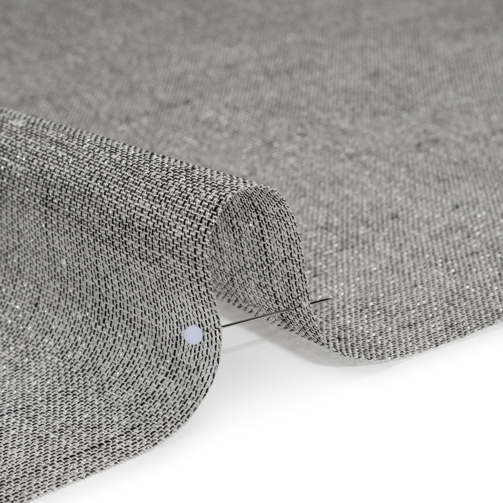 Two-Tone Metallic Linen Scrim - Black, White and Silver