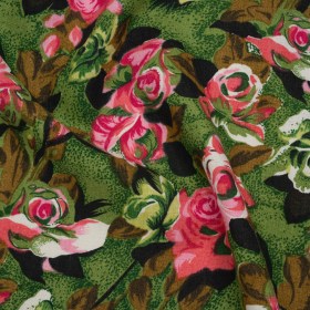 Medium Weight Linen Woven Print – Pink, Green and Brown Roses Medium Weight Linen Woven Print – Pink, Green and Brown Roses