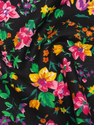 Medium Weight Linen Woven Print – Black, Pink and Purple Floral Medium Weight Linen Woven Print – Black, Pink and Purple Floral