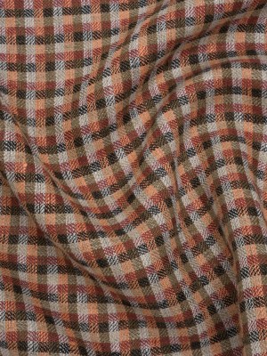 Linen Twill – Brown, Coral and Strawberry Red Plaid Linen Twill – Brown, Coral and Strawberry Red Plaid