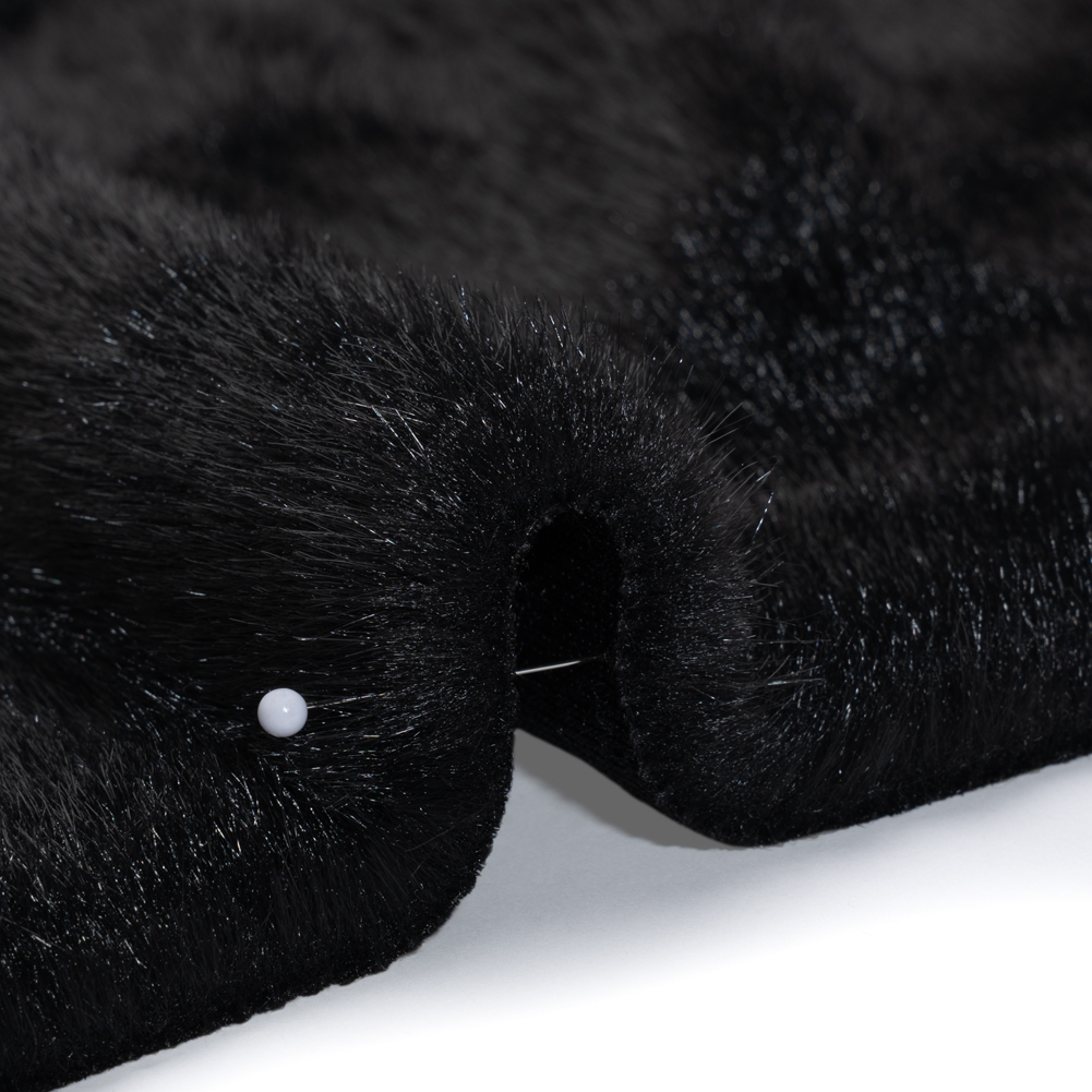 Medium Pile Recycled Polyester Faux Fur - Black