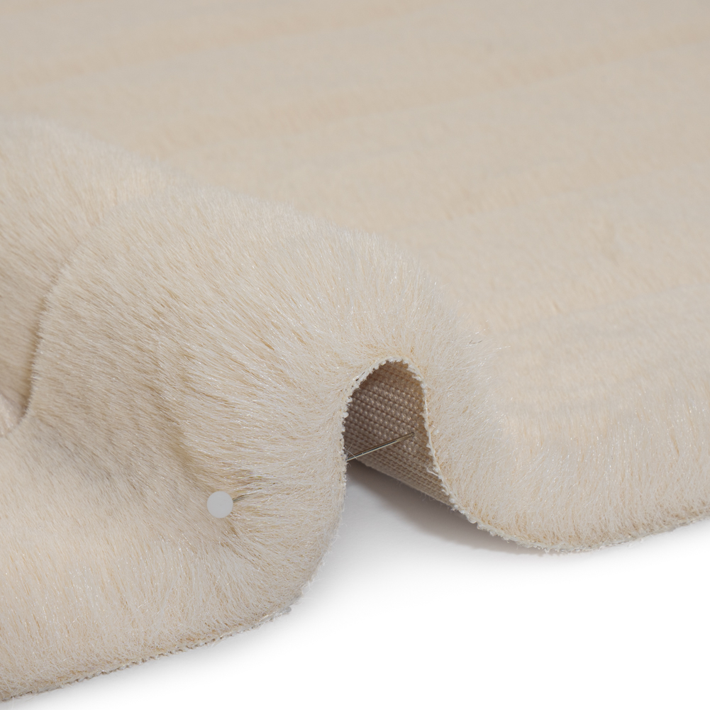 Plush Medium Pile Recycled Polyester Faux Fur with Cut Stripes - Ecru